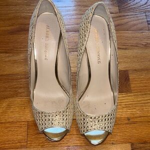 Audrey Brooke Gold Peep Toe Heels